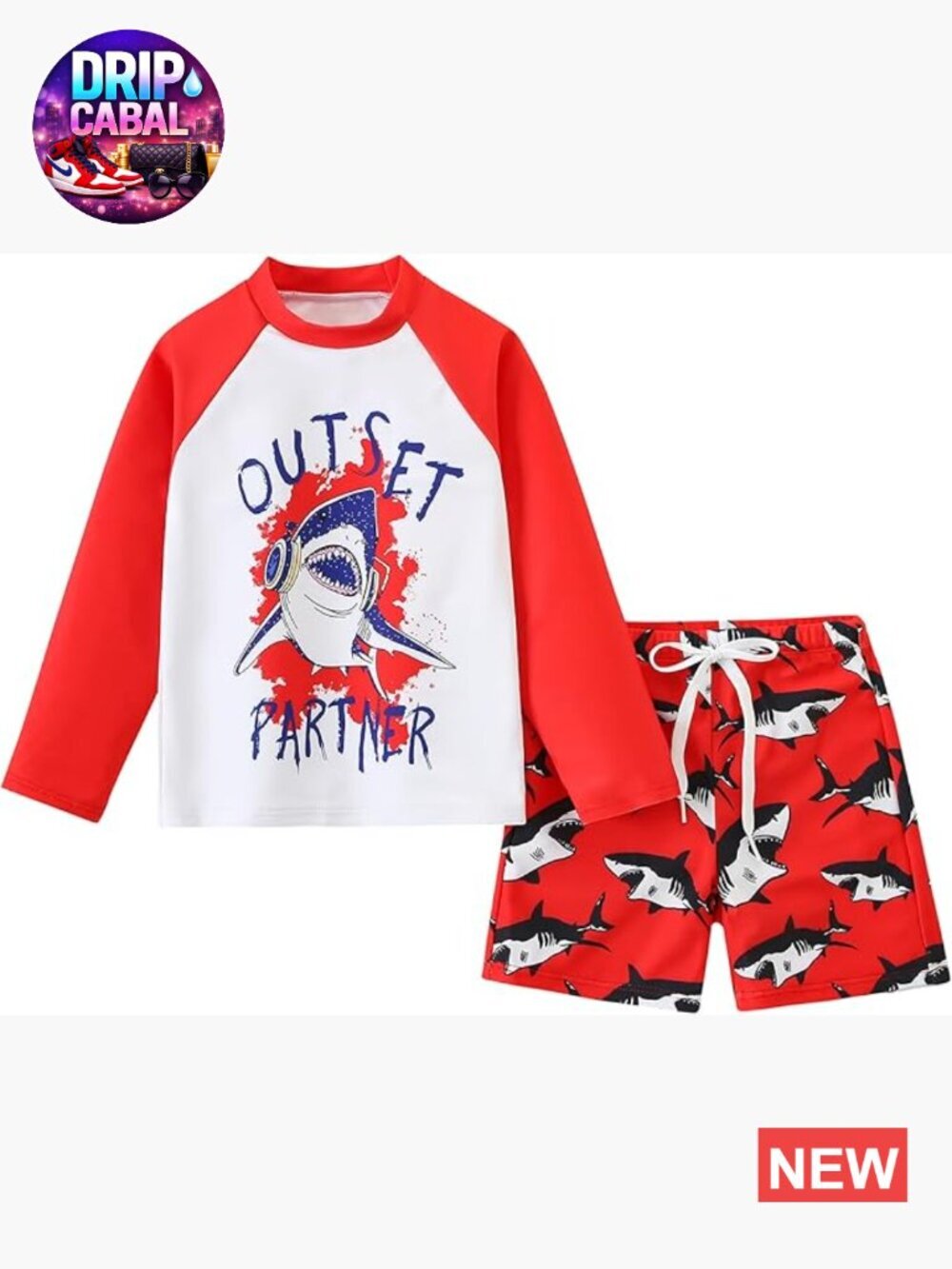 Two Piece Shark Rashguard and Swim Trunks Set with UPF 50+ Protection, Quick